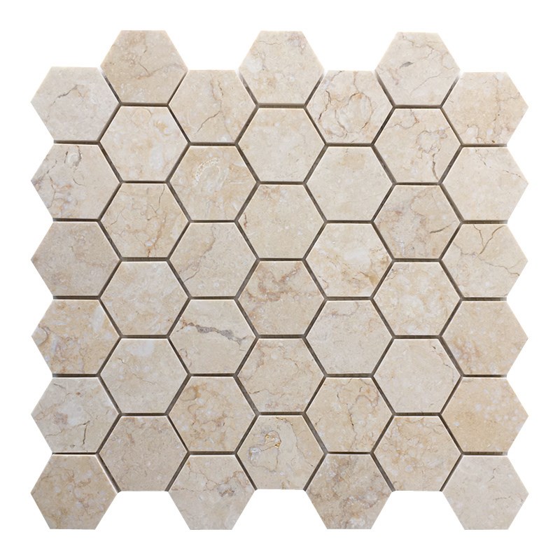 米黄色六边形马赛克墙贴石材瓷砖卫生间浴室吧台背景墙大理石金碧