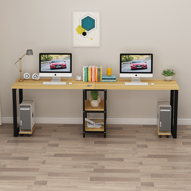 双人电脑桌现代简约家用学习桌电脑台式桌情侣书桌书架电竞桌并排