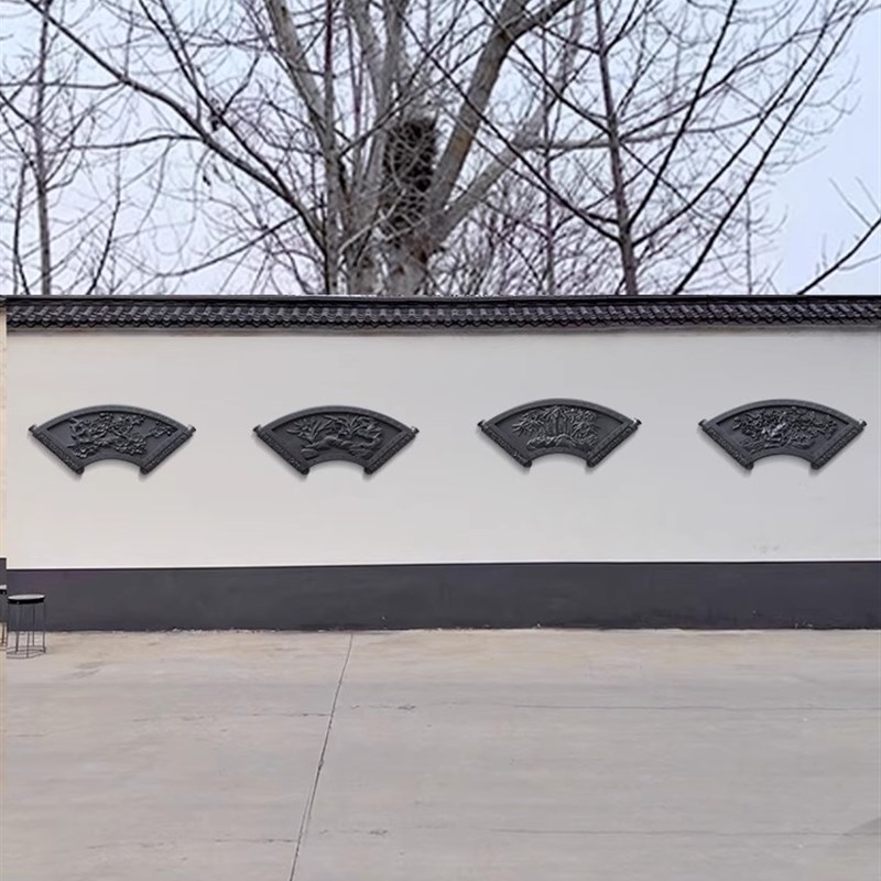 卷轴扇形梅兰竹菊树脂砖雕院墙装饰美化浮雕墙面中式装饰挂件中式
