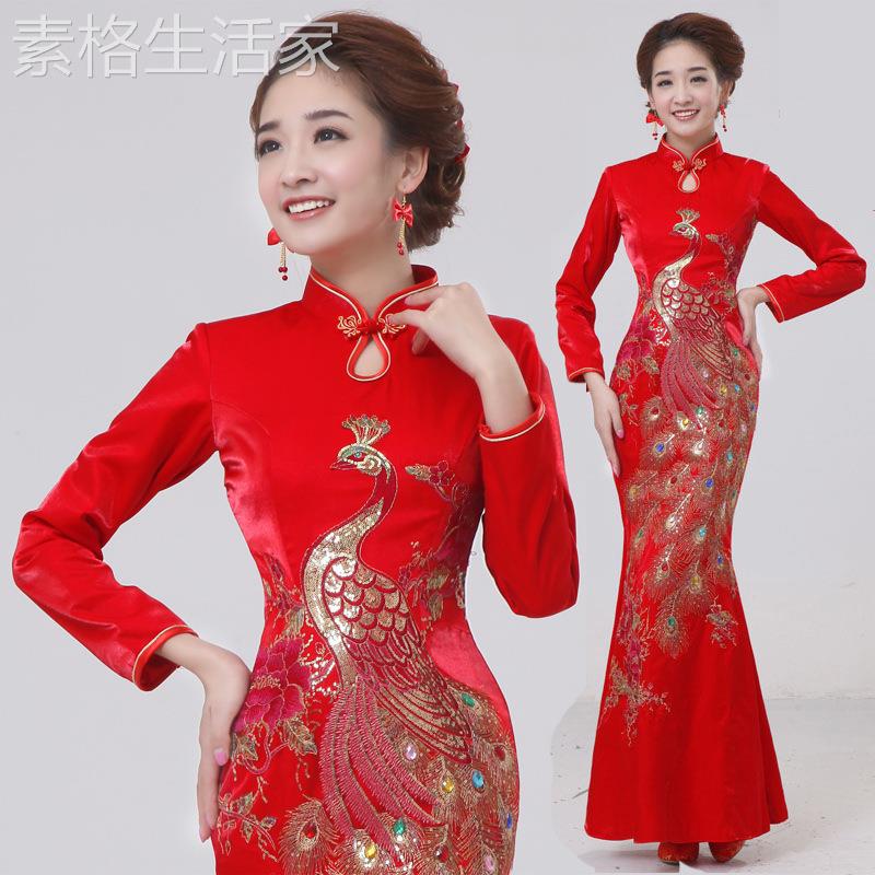 2025新款鱼尾旗袍结婚款红色新娘敬酒服新款新春中式季长晚礼服款