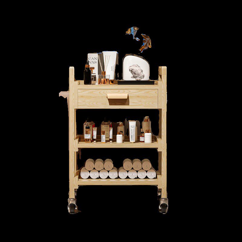 实木推车木质院三层置美发美甲小推车带抽屉