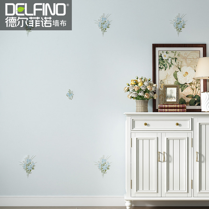 高档韩式田园小新无缝墙布现代壁纸卧室客厅背景墙刺绣壁布