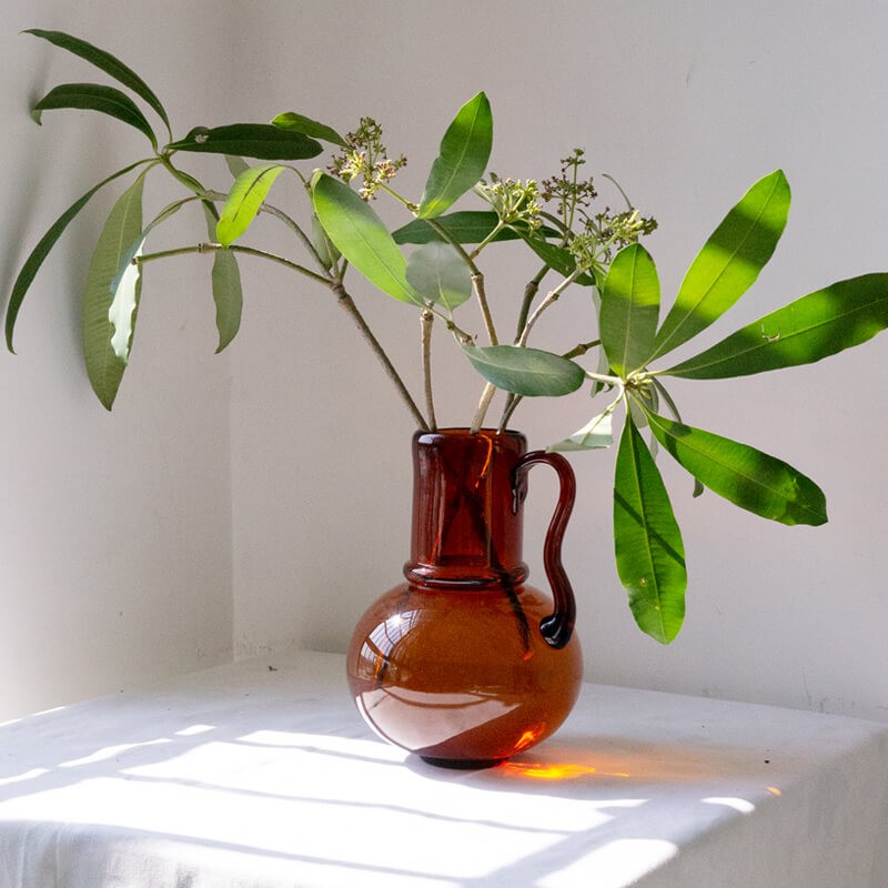 OOOOH中古单耳玻璃花瓶彩色手工玻璃花瓶装饰摆件水壶花瓶