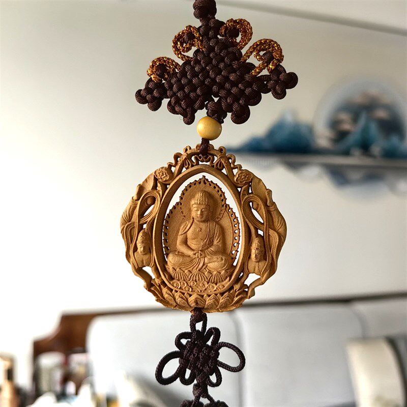 天然桃木阿弥陀佛菩萨属狗猪本命佛守护神平安吉祥车内挂件男女款