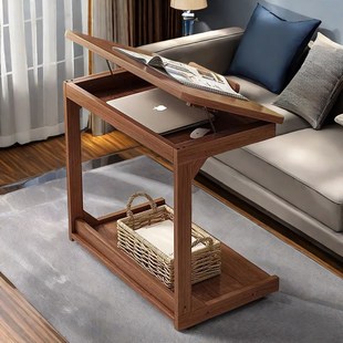 边几沙发边桌带轮实木腿方桌子小茶几客厅边柜客厅翻盖迷你