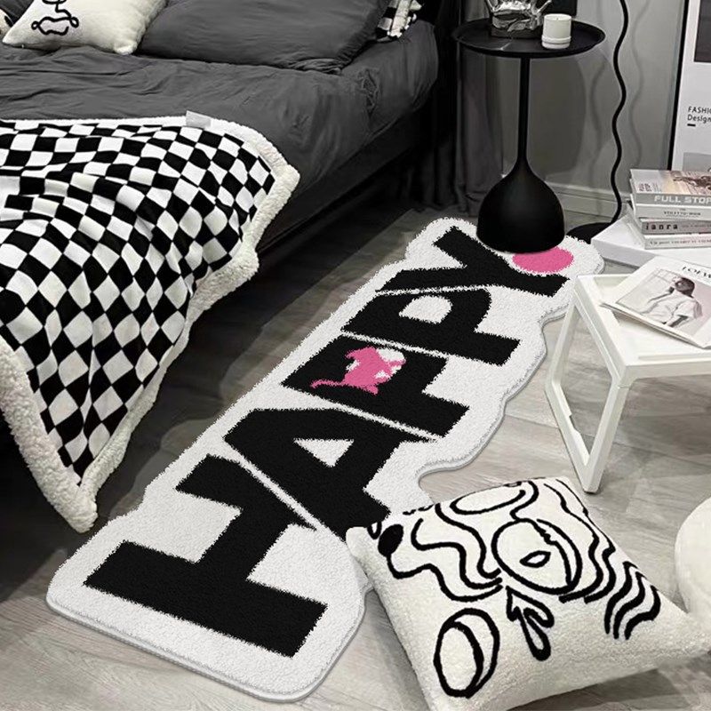 风卧室地毯女孩房间长条毛绒冬季床边毯高级感卧字母地垫子,居家布艺,床边毯,淘宝优惠券,粉丝福利购,淘宝优惠卷