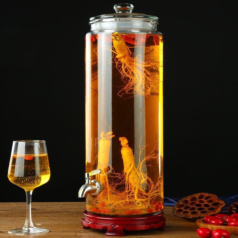 人参药酒泡酒玻璃瓶家用带龙头酿酒罐10斤20斤密封泡酒坛子酵素瓶