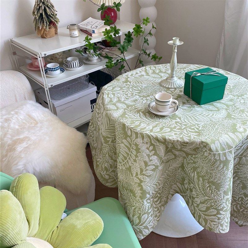春日气息~in风绿色植物花卉防水桌布复古茶几布台布拍摄背景布