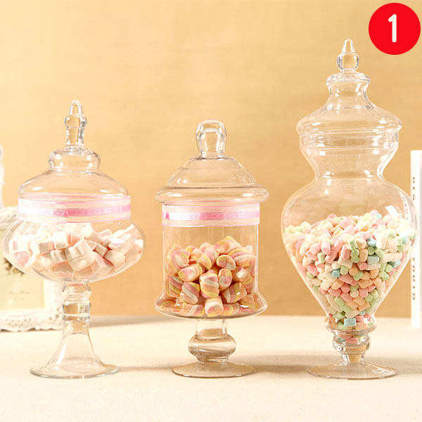 新折欧式玻璃樽三件玻璃糖果罐玻璃罐婚庆糖果瓶玻