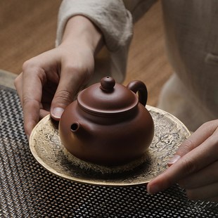 茶道零配手工铜壶承 林子茶忆 家用茶托干泡台壶托复古做旧壶垫托