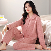 夹棉保暖加厚空气棉家居服 妈妈薄款 女士睡衣纯棉夹层棉秋冬季 套装