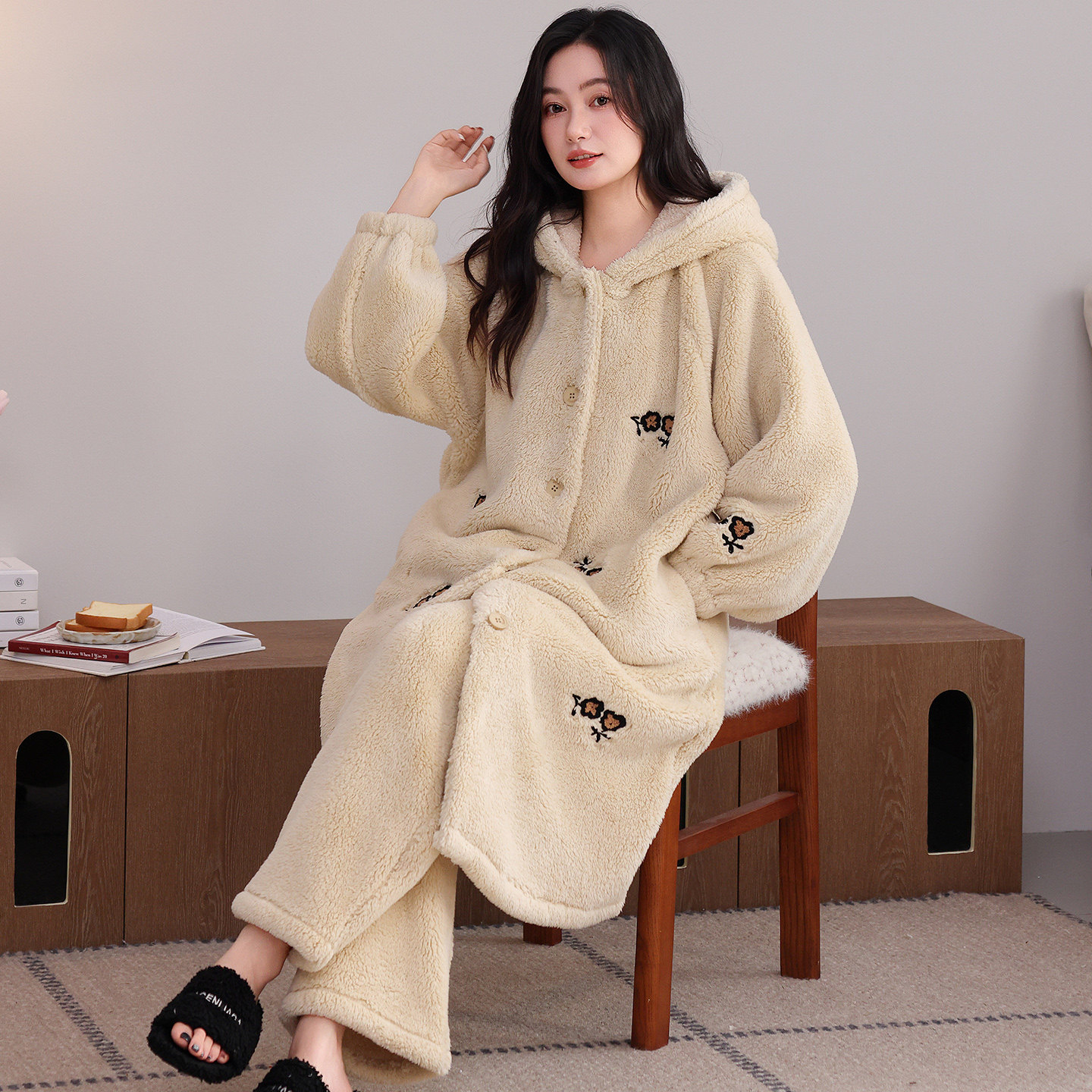 秋冬睡裙女珊瑚绒加厚加绒法兰绒睡袍大码宽松连帽加长款睡衣套装,女士内衣/男士内衣/家居服,睡袍/浴袍,淘宝优惠券,粉丝福利购,淘宝优惠卷