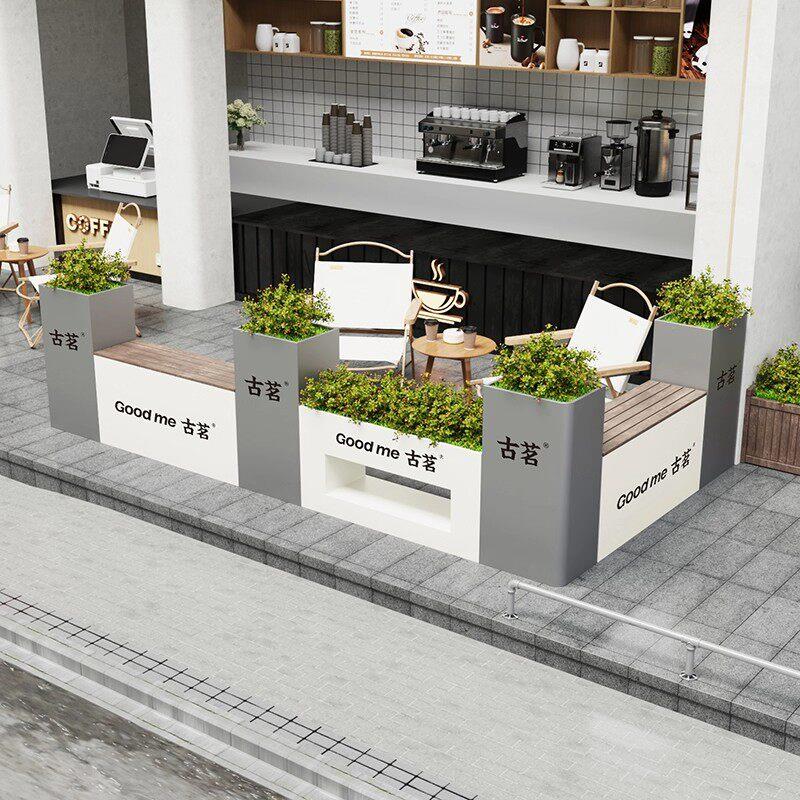 不锈钢镀锌花板户外摆箱坐CUY商凳组合业街奶茶店外种植箱花槽座