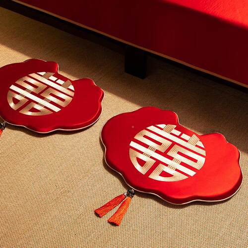 坐垫艺帛干 福跪垫结婚用品字敬茶垫婚房布男方婚礼红色置垫喜子