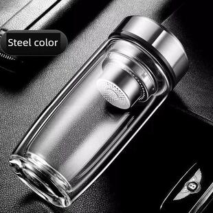 明霞双层加厚鹅蛋玻璃定制雕刻商务男士茶杯大容量办公水杯