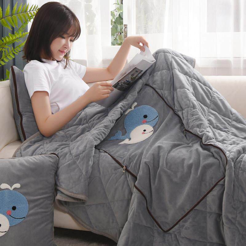 午睡冬季抱枕被子两用汽车珊瑚绒毯办公室午休车载枕头小靠枕一对