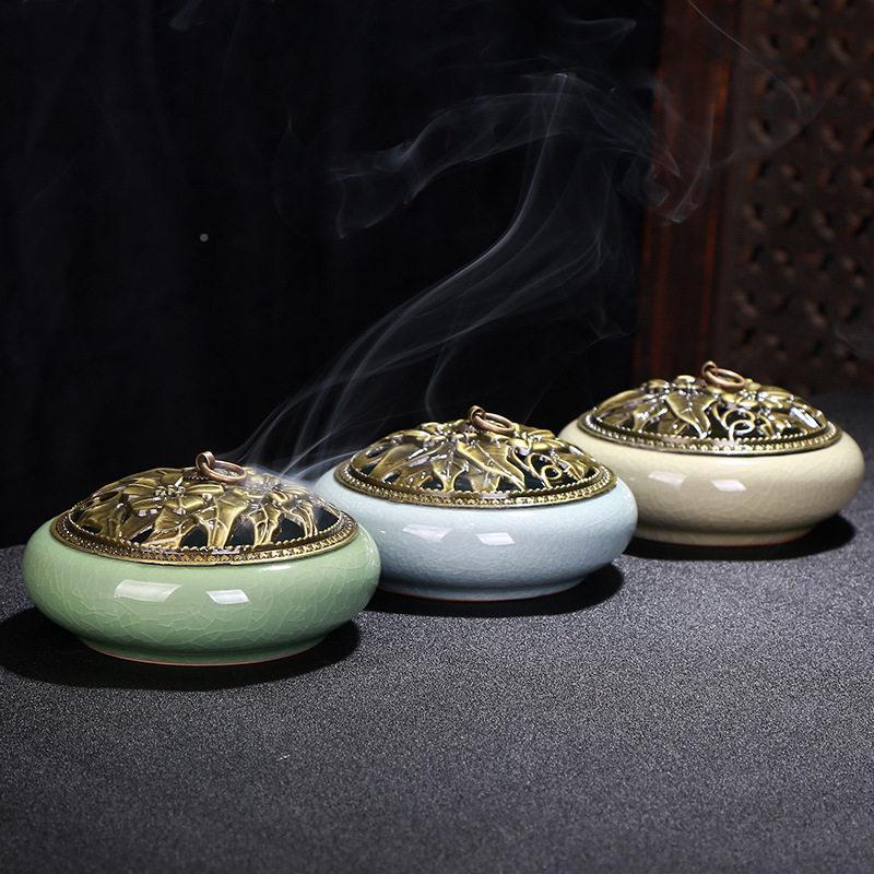 瓷哥窑炉合金铜盖香薰炉家用青瓷大号陶蚊香檀65434741香盘炉香香