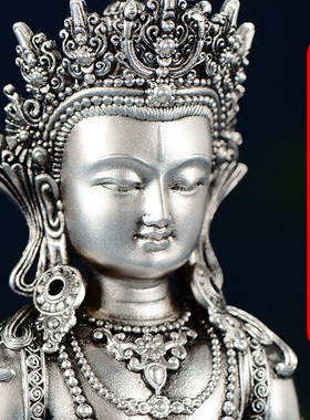 欧斯特《 常寿小雕像》铜镀银雕花层底座家居小铜像寸