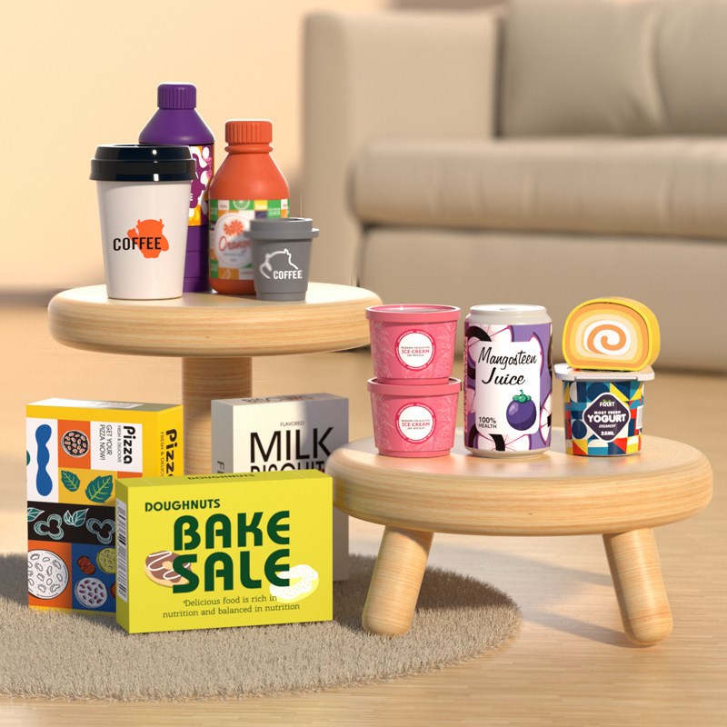 儿童超市售卖机仿真咖啡甜点购物扫码刷卡收银机男女孩过家家玩具