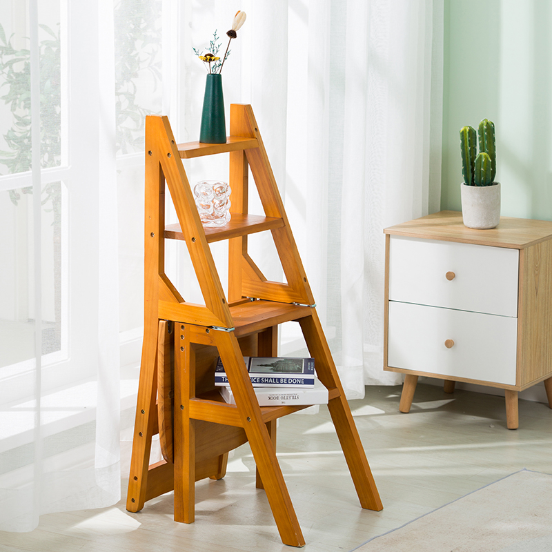 实木梯凳多功能家用楼梯椅创意梯子椅子室内登高梯子四步加厚爬梯