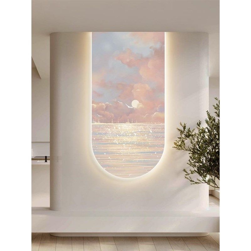 新款粉色大海法式奶油风入户玄关装饰画过道走廊客厅挂画壁灯,家居饰品,氛围画/灯画,淘宝优惠券,粉丝福利购,淘宝优惠卷