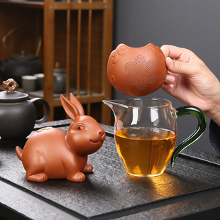 兔子茶漏茶滤泡茶过滤网器紫砂一体组合茶隔功夫茶具配件茶宠摆件