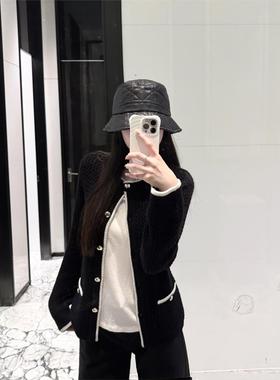 美式覆古小香黑色圆领针织开衫女减龄百搭慵懒风休闲毛衣外套秋季