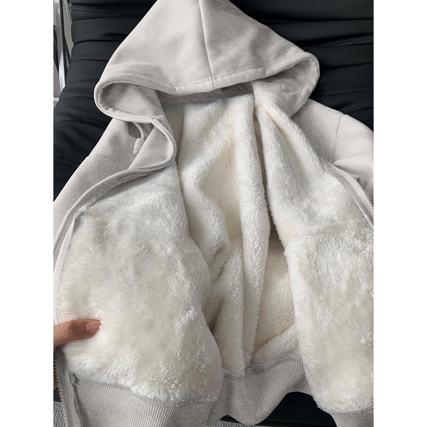 秋冬季厚外套2025新款春秋羊羔绒加绒连帽卫衣女款小个子初冬女装