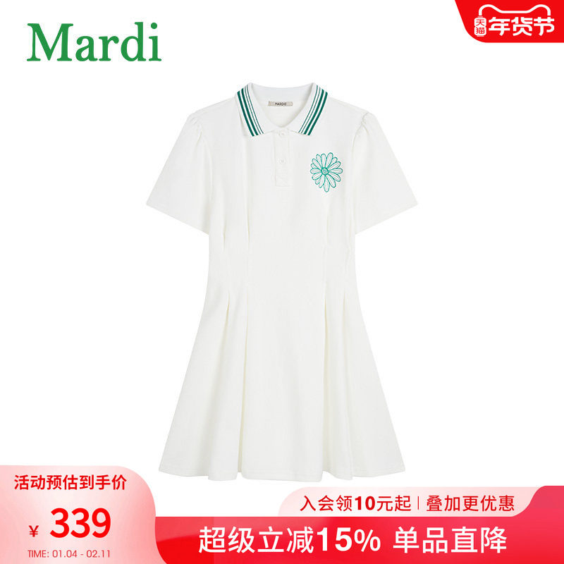 MARDI官方正品小雏菊刺绣polo领连衣裙女收腰修身翻领裙子2
