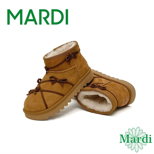 绑带蝴蝶结短筒雪地靴女冬季加绒保暖厚底毛毛靴