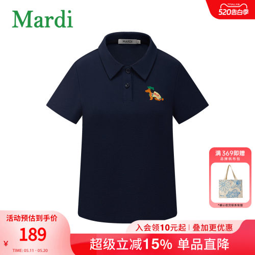 MARDI深蓝卡通刺绣短袖POLO衫