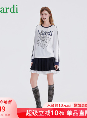 MARDI小雏菊印花长袖T恤2025秋季新款美式复古撞色拼接上衣打底衫