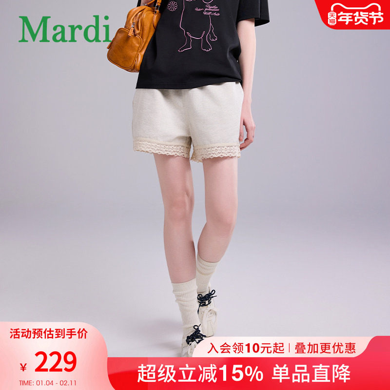 MARDI官方正品短裤蕾丝拼接女纯棉松紧腰宽松显瘦休闲百搭202