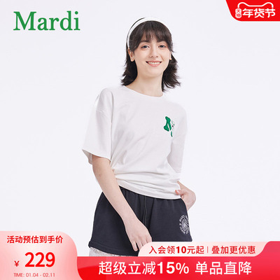 MARDI官方正品新款M字小雏菊刺绣短袖T恤夏宽松圆领上衣女2025夏