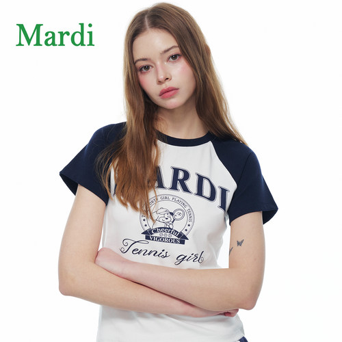 MARDI藤蓝撞色字母短袖T恤女