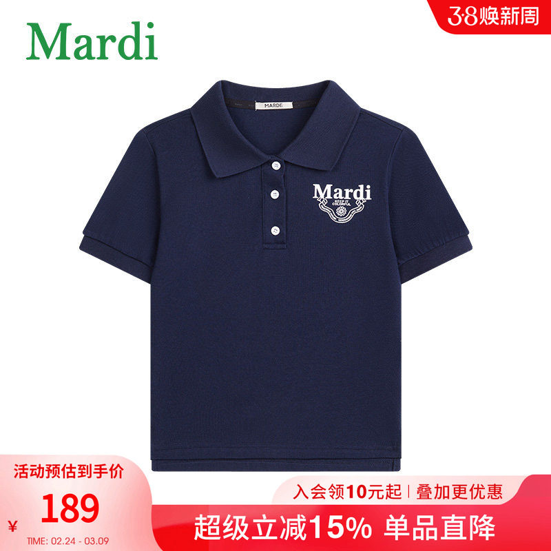 MARDI官方正品POLO衫小雏菊短袖T恤纯色翻领短袖修身女生夏季正肩