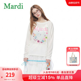 MARDI长袖防晒罩衫小雏菊T恤女刺绣圆领长袖百搭上衣套头休闲少女