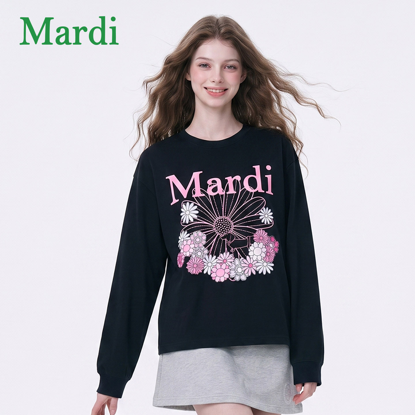 MARDI秋季韩系小雏菊宽松卫衣女图片
