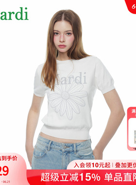 MARDI雏菊风白色短袖T恤女夏宽松显瘦圆领针织上衣花朵印花休闲风