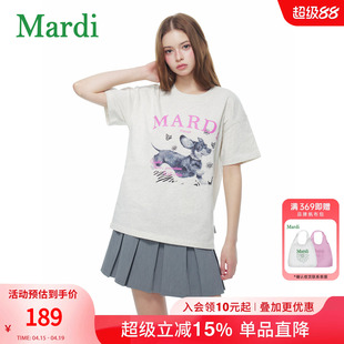 MARDI卡通小狗印花短袖T恤女夏宽松休闲上衣常规款圆领雾灰少女