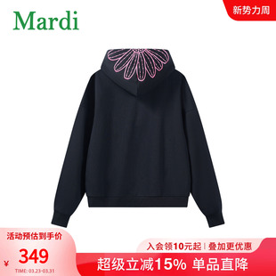 MARDI休闲风连帽拉链卫衣女灰色宽松百搭学院风外套运动徒步上衣