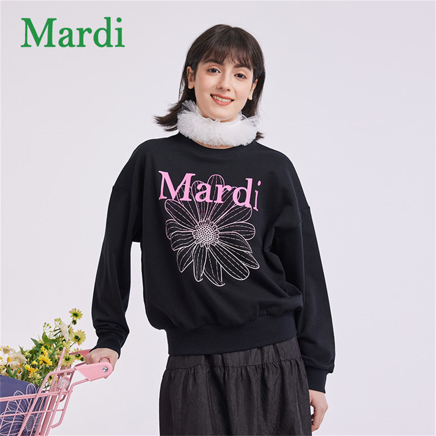 MARDI2026春季新款小雏菊渐变时尚女款卫衣圆领宽松休闲百搭上衣