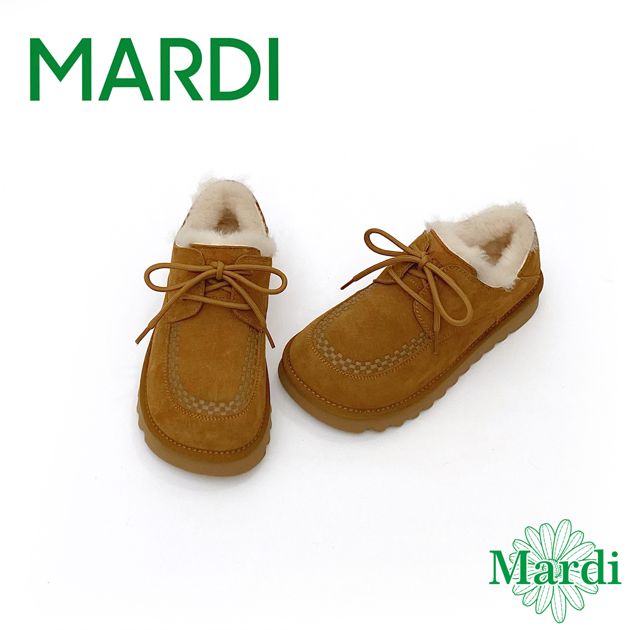 MARDI懒人鞋厚底深棕女鞋通勤加厚加绒系带豆豆鞋冬季乐福鞋