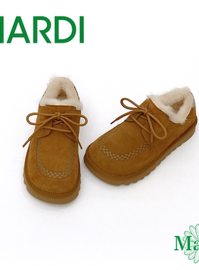 MARDI懒人鞋厚底深棕女鞋通勤加厚加绒系带豆豆鞋冬季乐福鞋