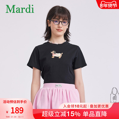 MARDI短袖T恤侧脸小狗字母印花显瘦正肩女纯棉腊肠狗2025夏季新款