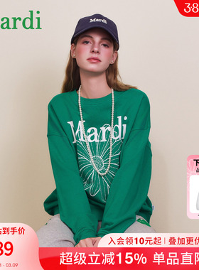 MARDI小雏菊卫衣女时尚圆领休闲百搭新款打底长袖上衣黑色少女