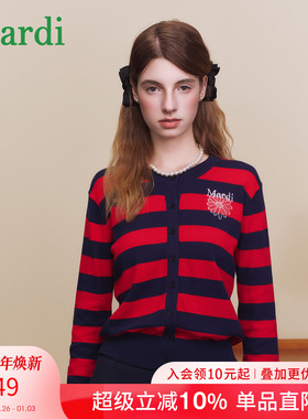 MARDI2025秋季新款女生条纹毛衣百搭显瘦时尚针织开衫长袖上衣