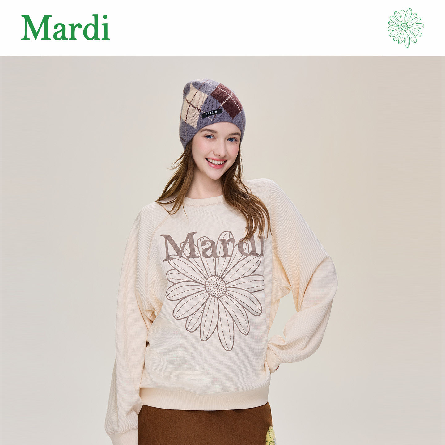 MARDI秋季雏菊印花宽松卫衣女