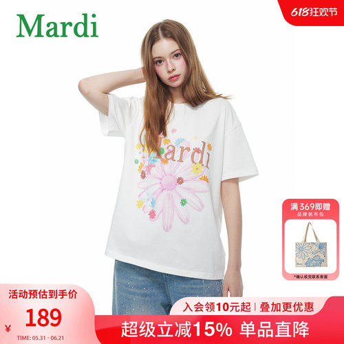 MARDI彩菊印花宽松短袖T恤女