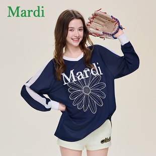 Mardi 小雏菊猫咪印花长袖 T 恤女薄款宽松防晒空调罩衫上衣